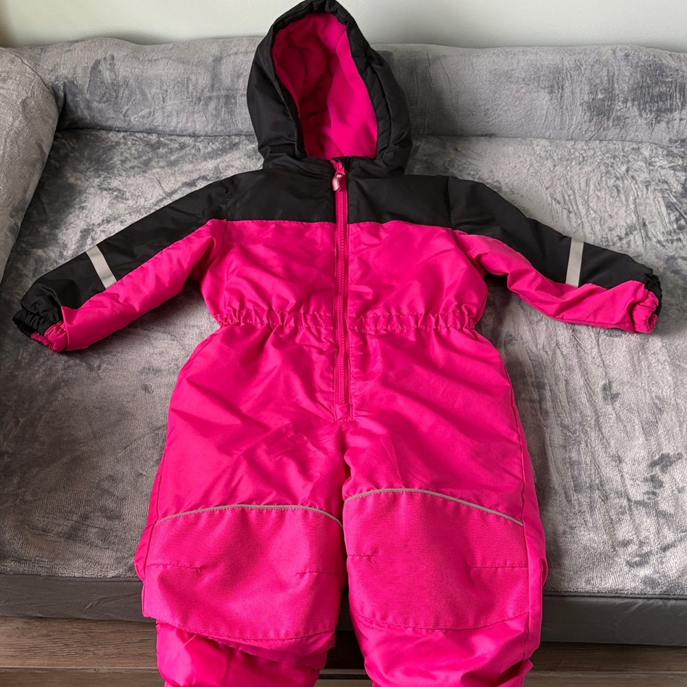 wonder nation Pink and Black Insulated Kids One-Piece Snow Suit